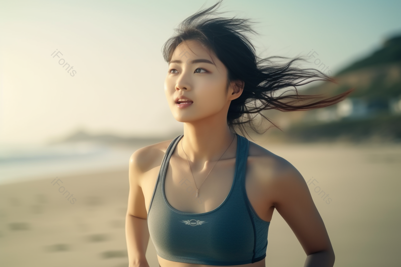 海边穿着运动背心的女人,高清,摄影图,摄影图片,图片大全,摄影图免费下载